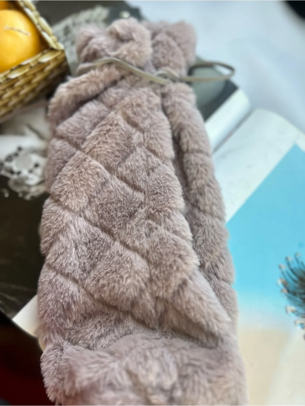 Rachel Zoe Taupe Faux Fur bottle tote holder